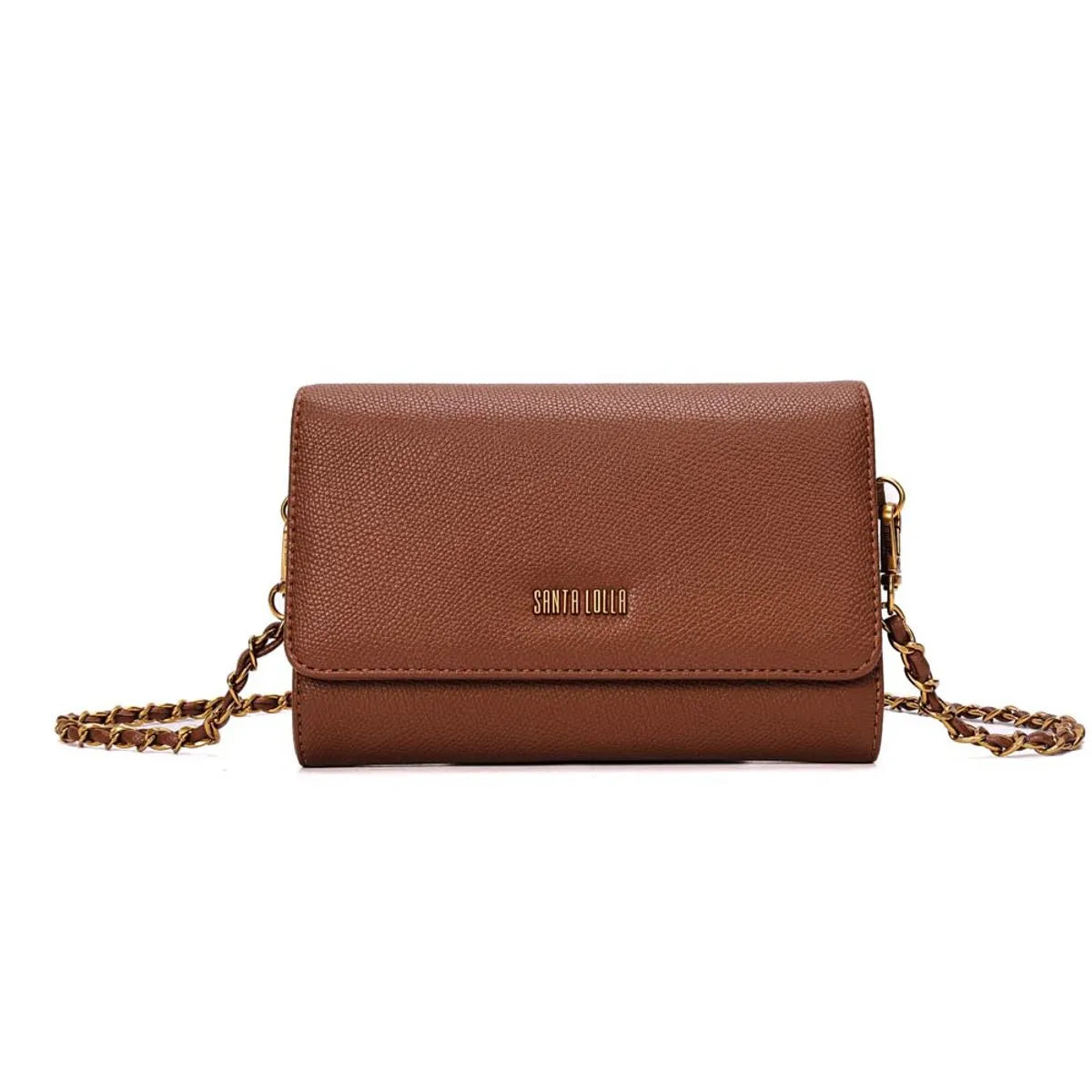 BOLSA PEQUENA CARTEIRA RISCO MARROM ALÇA CORRENTE SANTA LOLLA