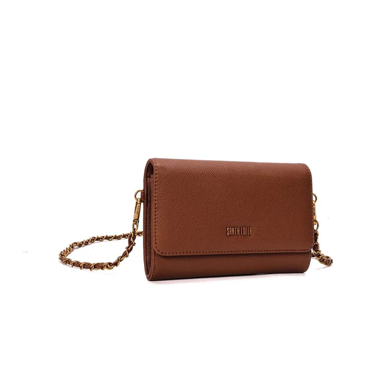 BOLSA PEQUENA CARTEIRA RISCO MARROM ALÇA CORRENTE SANTA LOLLA