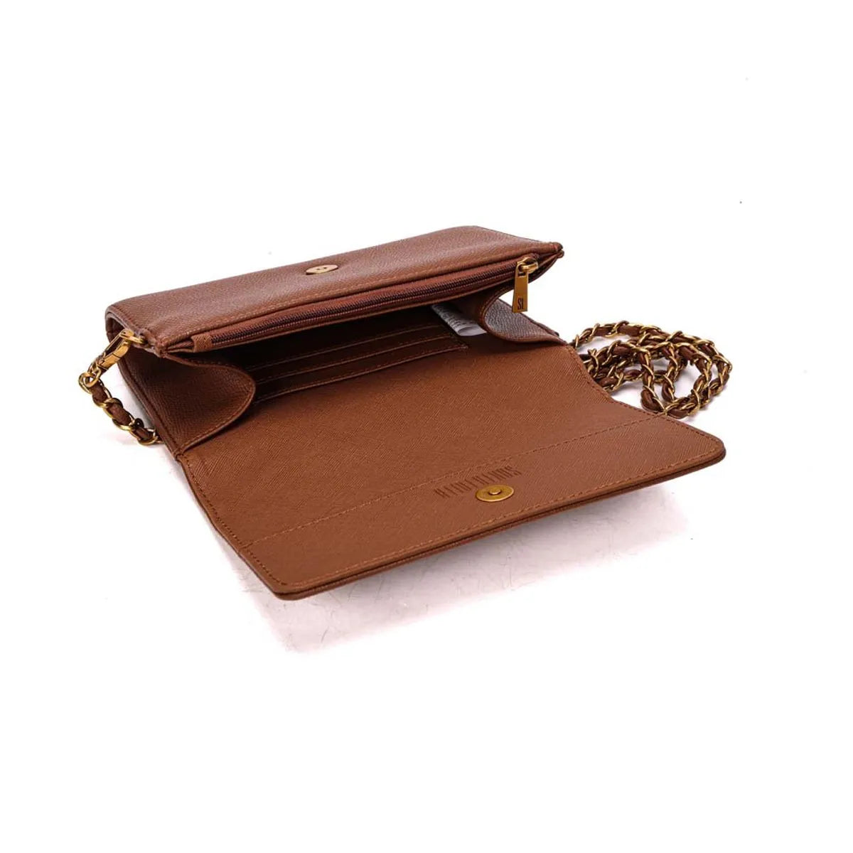 BOLSA PEQUENA CARTEIRA RISCO MARROM ALÇA CORRENTE SANTA LOLLA