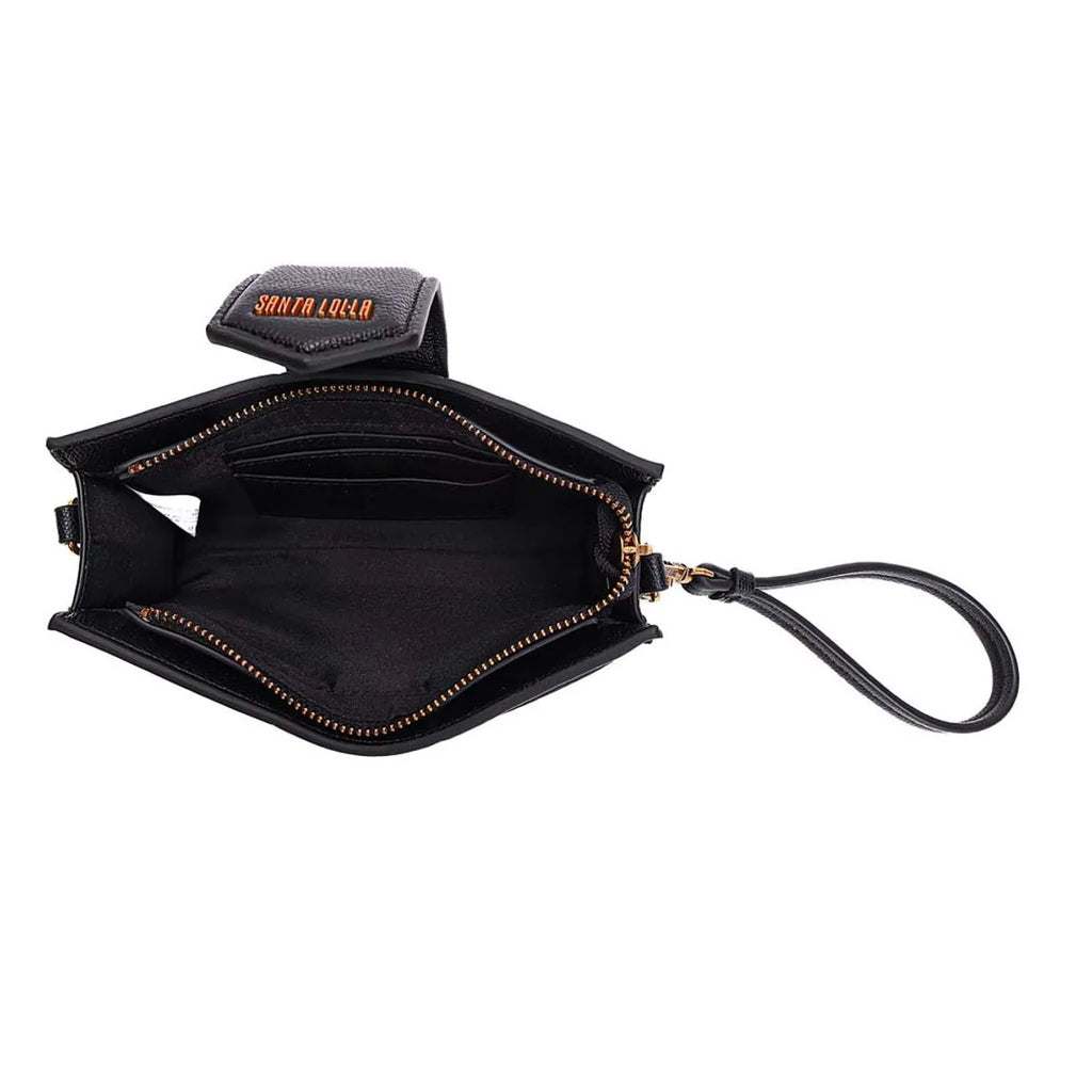 BOLSA CARTEIRA RISCO PRETO ALÇA METALIZADA SANTA LOLLA