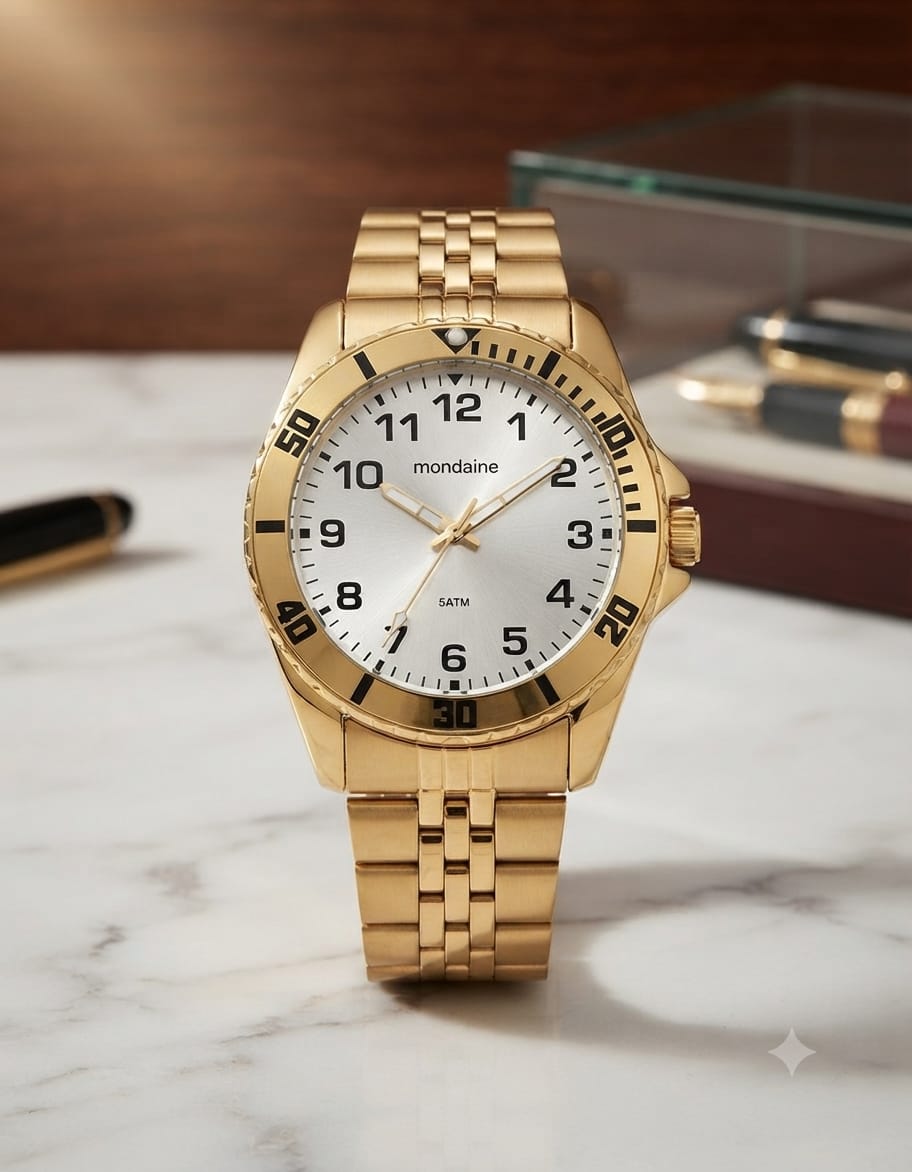 RELÓGIO MASCULINO MONDAIDE CAIXA E PULSEIRA DE AÇO