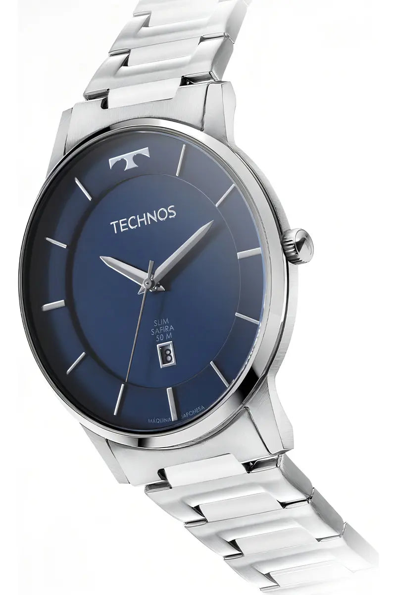 RELÓGIO TECHNOS SLIM SAFIRA PRATEADO