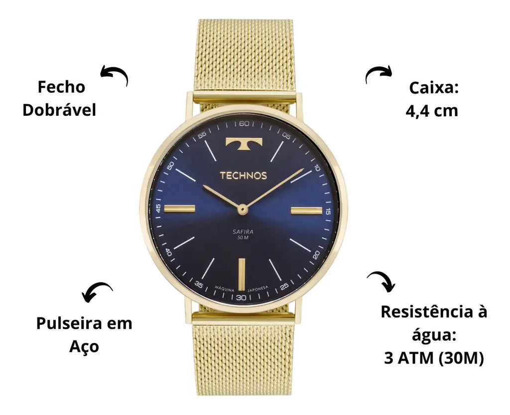 RELÓGIO TECHNOS SLIM SAFIRA