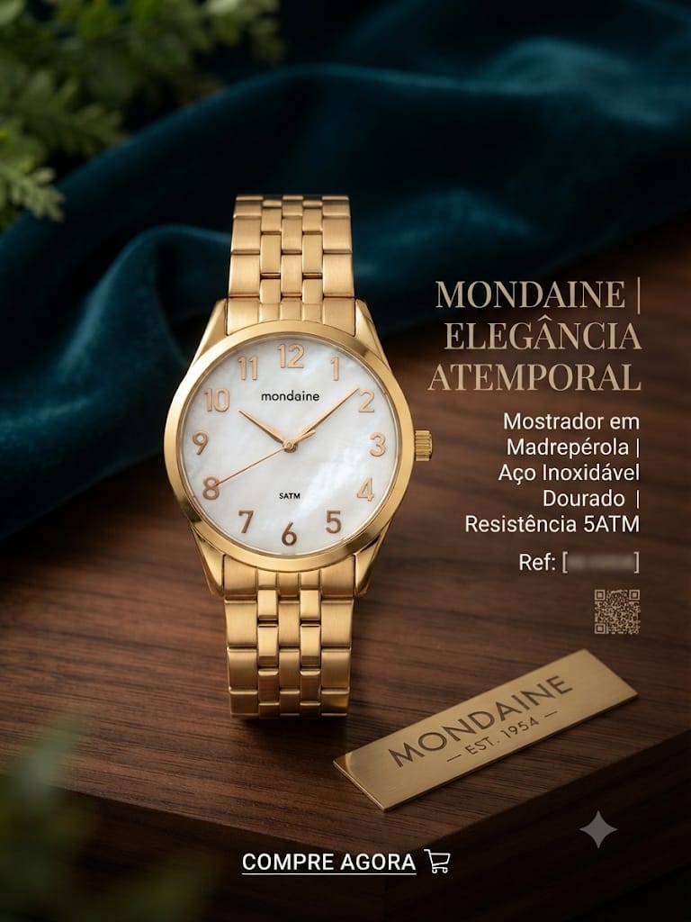 RELÓGIO MONDAINE FEMININO EM AÇO COM MOSTRADOR MADREPEROLA