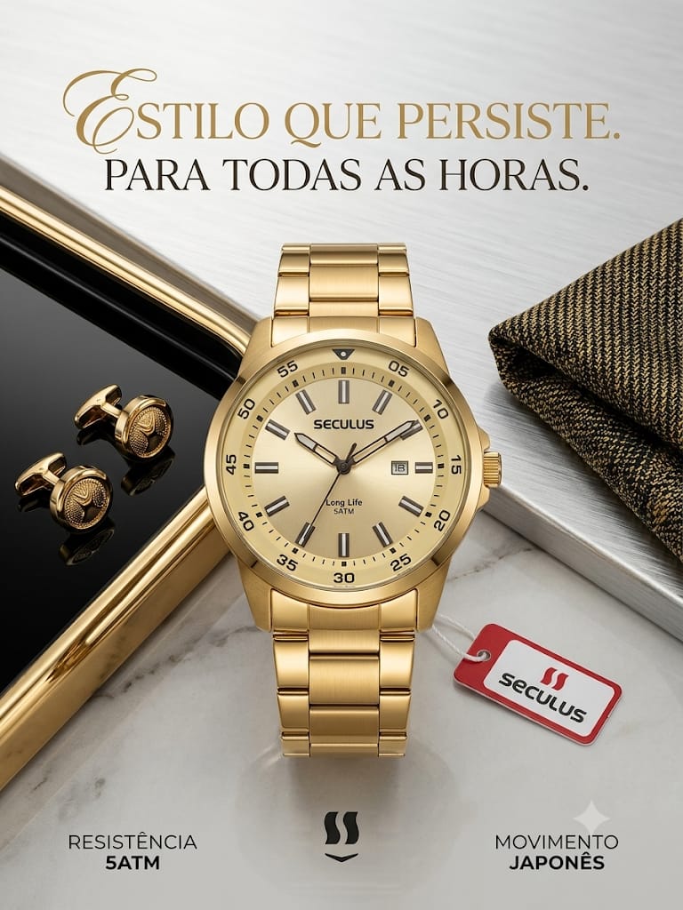 RELÓGIO MASCULINO CAIXA E PULSEIRA EM AÇO MOVIMENTO JAPONÊS