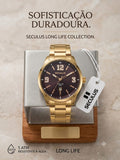 RELÓGIO SECULUS MASCULINO CAIXA E PULSEIRA DE AÇO