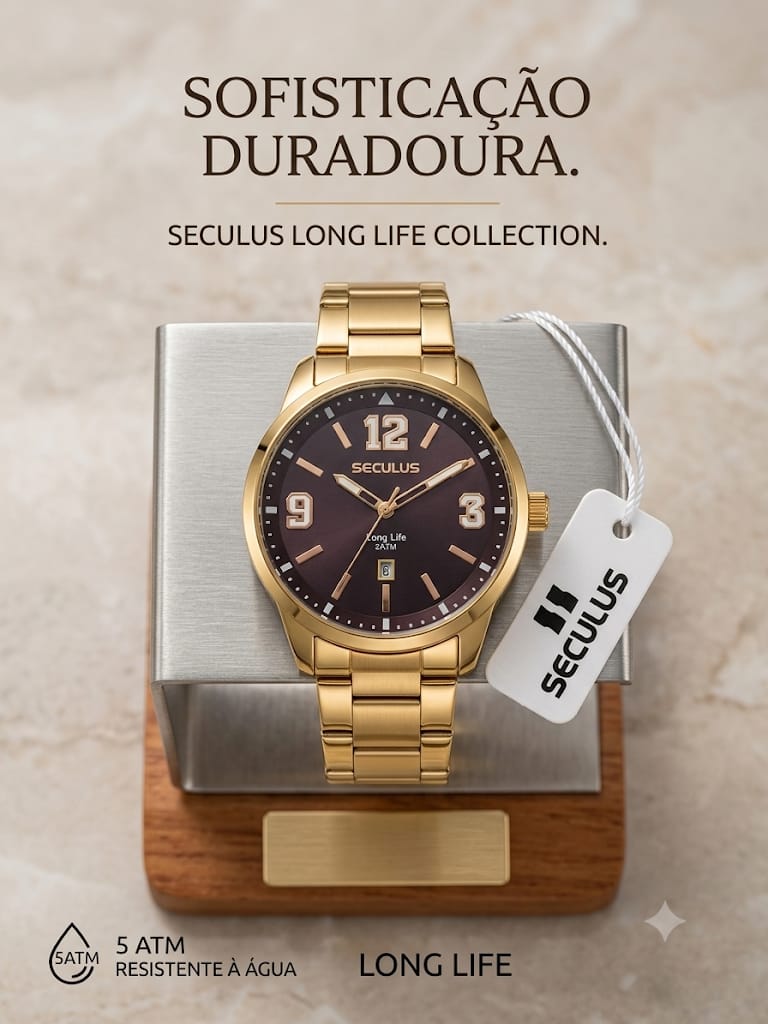 RELÓGIO SECULUS MASCULINO CAIXA E PULSEIRA DE AÇO